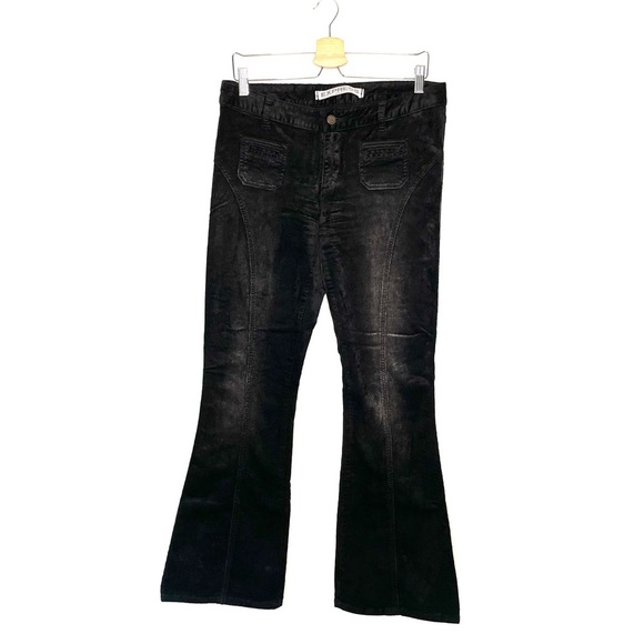 Express | Black Velvet Corduroy Y2K Front and Back Seam Flare Pants - Picture 1 of 7